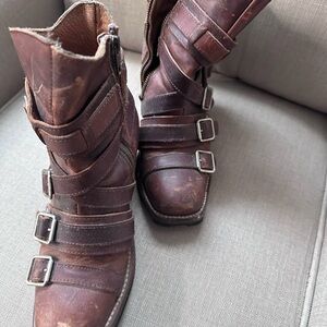 Brown Leather FreeBird Buckle Boots
